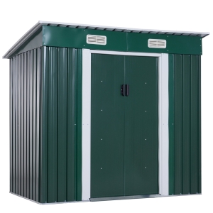 Outsunny Metal Outdoor Backyard Garden Shed & Foundation - Dark Green