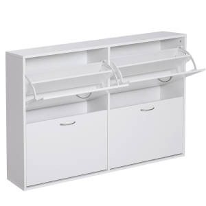 HOMCOM Modern 4 Drawer Shoe Cabinet Pull Down Shelf Storage Cabinet, 120Lx24Wx81H cm, Particle Board-White