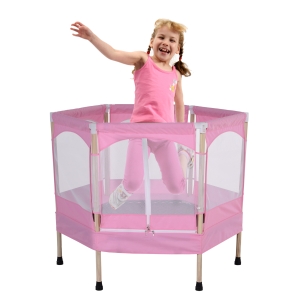 HOMCOM Kids Outdoor Trampoline w/ Safety Enclosure Net and Spring Pad Pink