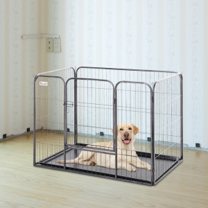 PawHut Heavy Duty Dog Pens Pet Puppy Metal PlayPen Foldable Kennel w/ PVC Tray Grey