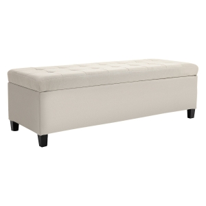 HOMCOM Storage Ottoman Bench Tufted Ottoman Microfibre Upholstered Beige
