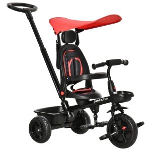 HOMCOM 4 in 1 Baby Tricycle w/ Reversible Angle Adjustable Seat Removable Handle Red