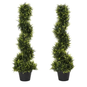 Outsunny Set Of 2 Artificial Tree 90cm/3FT Artificial Spiral Topiary Trees w/ Pot Fake Indoor Outdoor Greenery Plant Home Office Garden DÃ©cor Green