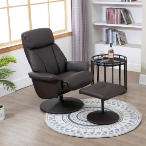 HOMCOM Recliner Armchair w/ Footrest Stool High Back Swivel Executive Chair PU Leather Brown