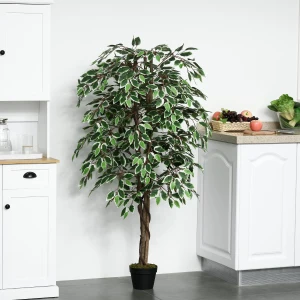 Outsunny 160cm/5.2FT Artificial Ficus Silk Tree with Nursery Pot, Decorative Fake Plant, for Indoor Outdoor DÃ©cor
