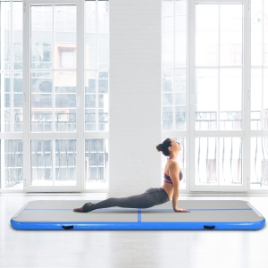 HOMCOM 3m Gymnastics Mat Inflatable PVC Yoga Training Exercise Mat w/ Pump Blue