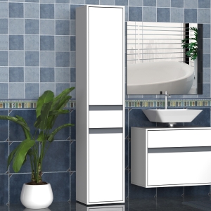 HOMCOM Particle Board Tall Slimline Shelf Cabinet w/ Drawer White