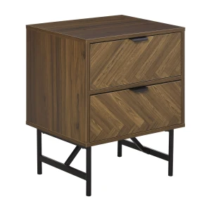 HOMCOM Herringbone Pattern Side Cabinet, Home Organizer with 2 Drawers, Hidden Handles, for Bedroom or Living Room, Walnut Brown