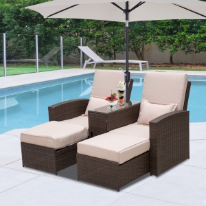Outsunny 2 Pcs Rattan Sofa Lounger Set-Brown