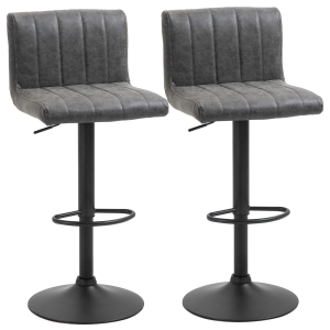 HOMCOM Barstools Set of 2 Adjustable Height Swivel PU Leather Counter Bar Chairs Grey