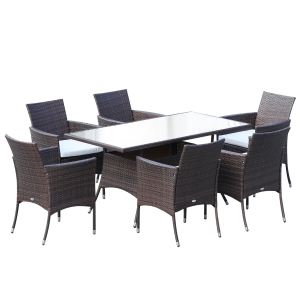 Outsunny 7 Pcs Rattan Dining Set-Brown