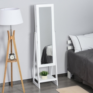 HOMCOM MDF Freestanding Glass Mirror Jewellery Cabinet w/ Storage Shelves White