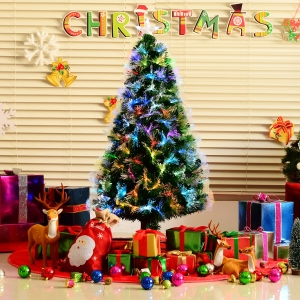 HOMCOM 6ft Tall Artificial Tree Fiber Optic Colorful LED Pre-Lit Holiday Home Christmas Decoration with Flash Mode - Green