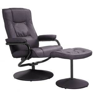 HOMCOM PVC Reclining Executive Chair w/ Footrest Stool Brown