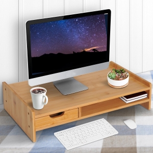 HOMCOM Bamboo Desktop/Monitor Riser W/ Drawer, 49Lx25.5Wx11.5H cm