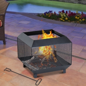 Outsunny Stove Garden Square Fire Pit, Steel-Black