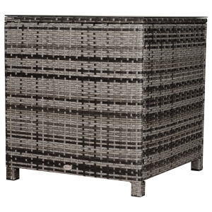Outsunny Tempered Glass Top Outdoor Garden Rattan Side Table Grey
