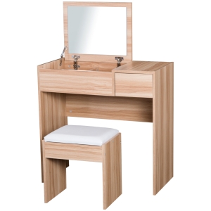 HOMCOM Dressing Table With Mirror and Stool-Wood Grain Colour