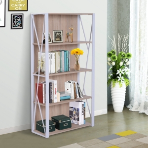HOMCOM 4-Tier Bookshelf, 80Lx30Dx150H cm-White Oak Colour