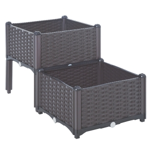 Outsunny PP Set Of 2 Raised Outdoor Garden Planter Box Brown