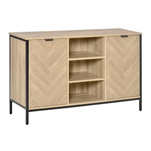 HOMCOM Kitchen Sideboard Storage Cabinet with 2 Doors and Adjustable Shelves Oak Tone