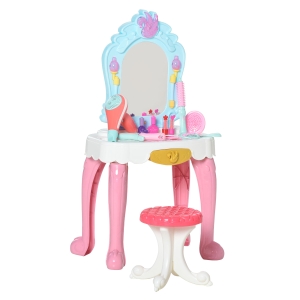 HOMCOM 20 PCS Kids Dressing Table Set, w/ Hair Dryer, Music, 3-6 Years Old, Pink