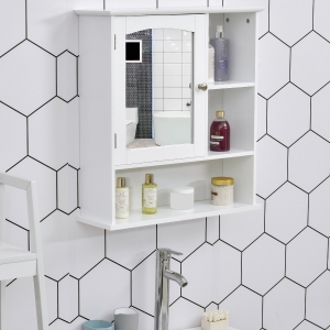 kleankin MDF Wall Mounted Bathroom Cabinet w/ Mirror White