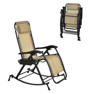 Outsunny Zero-Gravity Rocking Chair, Steel Frame, Texteline-Beige