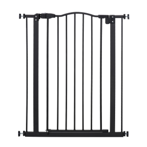 PawHut 74-84cm Adjustable Metal Pet Gate Safety Barrier w/ Auto-Close Door Black