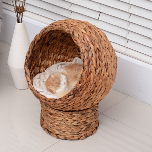 PawHut Cats Elevated Wicker Bed Brown