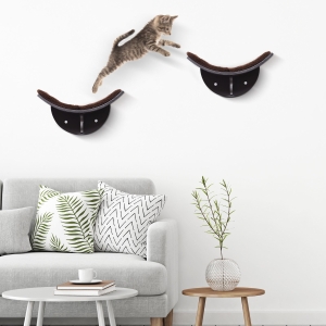 PawHut Cats Wall-Mounted MDF Shelf Bed w/ Fleece Cushion Brown
