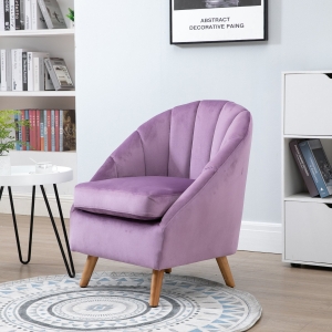 HOMCOM Decadent Single Lounge Chair in Velvet-Look Upholstery w/ Wooden Legs Purple