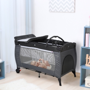 HOMCOM Baby Bassinet Easy Folding Portable Crib Travel Cot for Kids of 0-3 Years - Grey