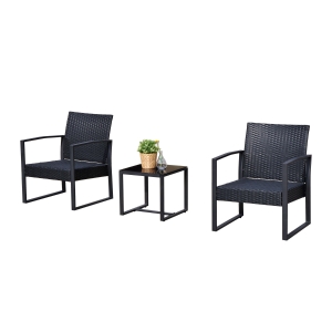 Outsunny 3 Pc Rattan Coffee Set-Black