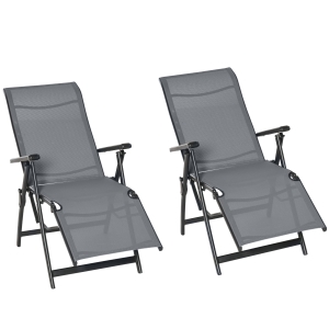 Outsunny Recliner Outdoor Patio Chaise Lounge Chair Adjustable Backrest Set of 2