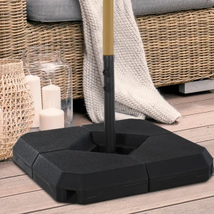 Outsunny Fillable Parasol Base, 4PCs with Steel Cross Base, Garden Umbrella Stand Weight, Sand Water Plastic, Black