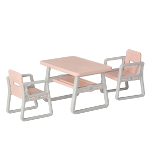 HOMCOM Kids Three-Piece Table and Chairs Set – Pink & Grey