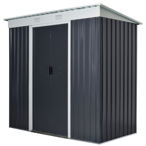 Outsunny 3.6 x 7.1ft Corrugated Steel Sliding Door Garden Shed - Grey