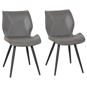 HOMCOM Set of 2 Contrast Stitched PU Leather Racing-Style Dining Chairs Accent Grey