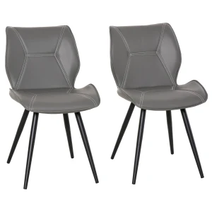HOMCOM Set of 2 Contrast Stitched PU Leather Racing-Style Dining Chairs Accent Seat w/ Steel Legs Ergonomic Back Padding Home Living Room Grey