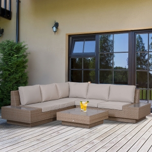 Outsunny 4 Pcs Rattan Sofa Furniture Set W/Cushions-Beige
