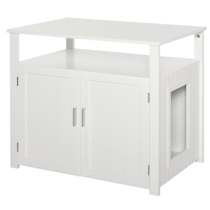 PawHut Inside Tabletop Side Table Cat Box Fixture w/ Magnetic Closing Door, White