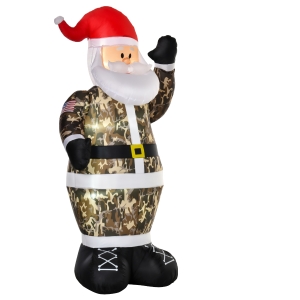 HOMCOM 8ft Christmas Inflatable Santa Claus in Camouflage Lighted Blow Up Decoration