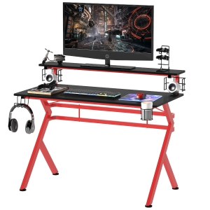 HOMCOM Computer Gaming Desk for Home Office w/ Headphone Hook Cup & Speaker Holder