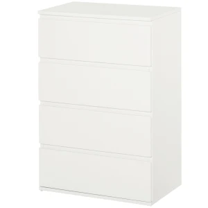 HOMCOM Storage Cabinet with 4 Drawers, White Chest of Drawers Floor Tower Cupboard for Bedroom Living Room