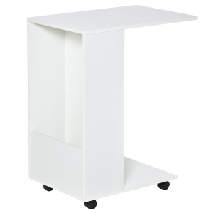 HOMCOM C-Shape Sofa Side Table Laptop Coffee End Table w/ Storage and Casters, White