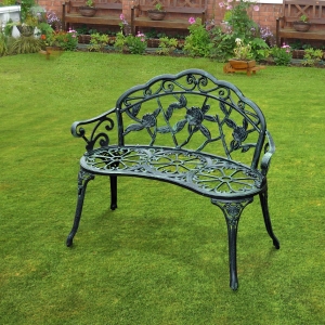 Outsunny Cast Aluminum Garden Bench-Antique Green