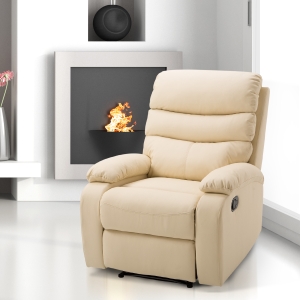 HOMCOM PU Leather Manual Recliner Armchair W/Footrest-Beige