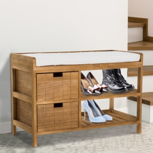 HOMCOM Entryway Storage Shoe Bench, 69Lx34Wx48H cm, Paulownia sponge-Natural Wood Colour