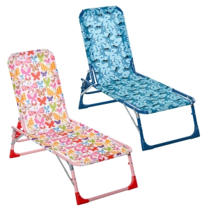 Outsunny 2 Pcs Lounge Chair Set for Kids Foldable Adjustable 118 x 40 x 24cm Pink, Blue